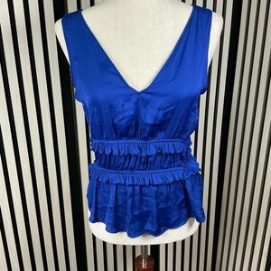Naked Zebra Royal Blue Ruffled Blouse, Sz S